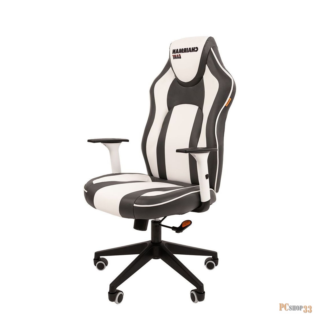 Игровое кресло Chairman game 23 серый/белый (экокожа, регулируемый угол наклона, механизм качания)