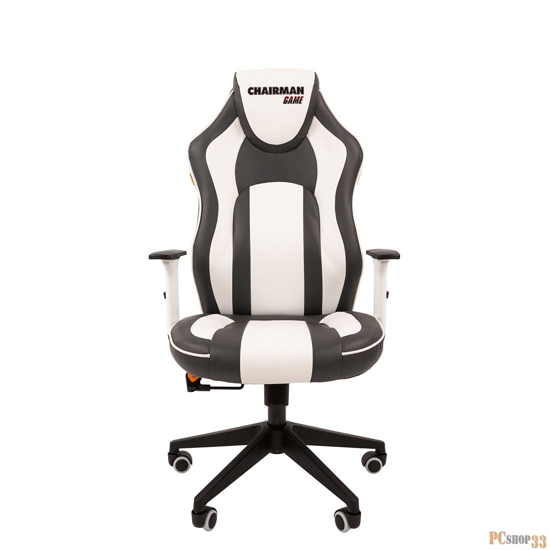 Игровое кресло Chairman game 23 серый/белый (экокожа, регулируемый угол наклона, механизм качания)