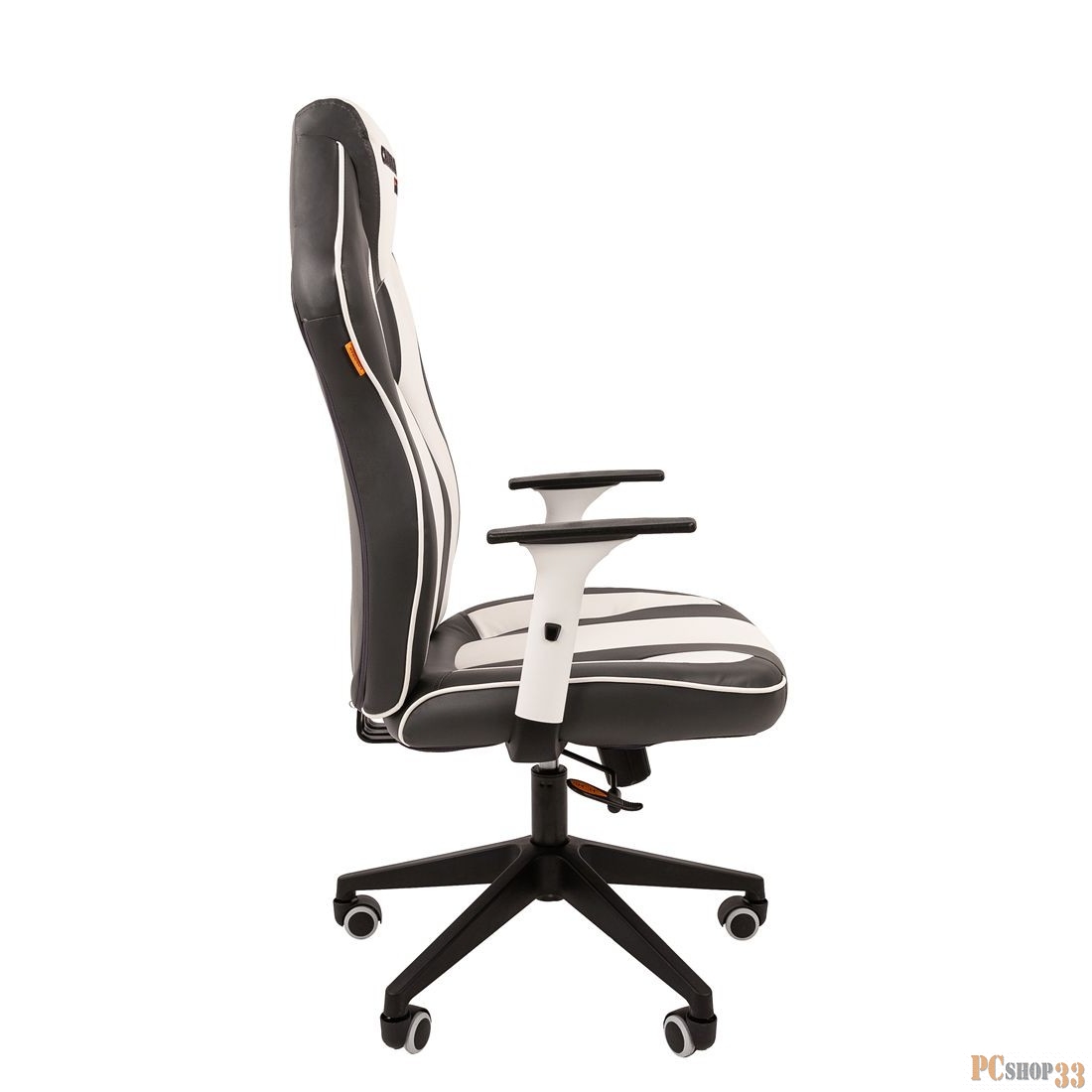 Игровое кресло Chairman game 23 серый/белый (экокожа, регулируемый угол наклона, механизм качания)