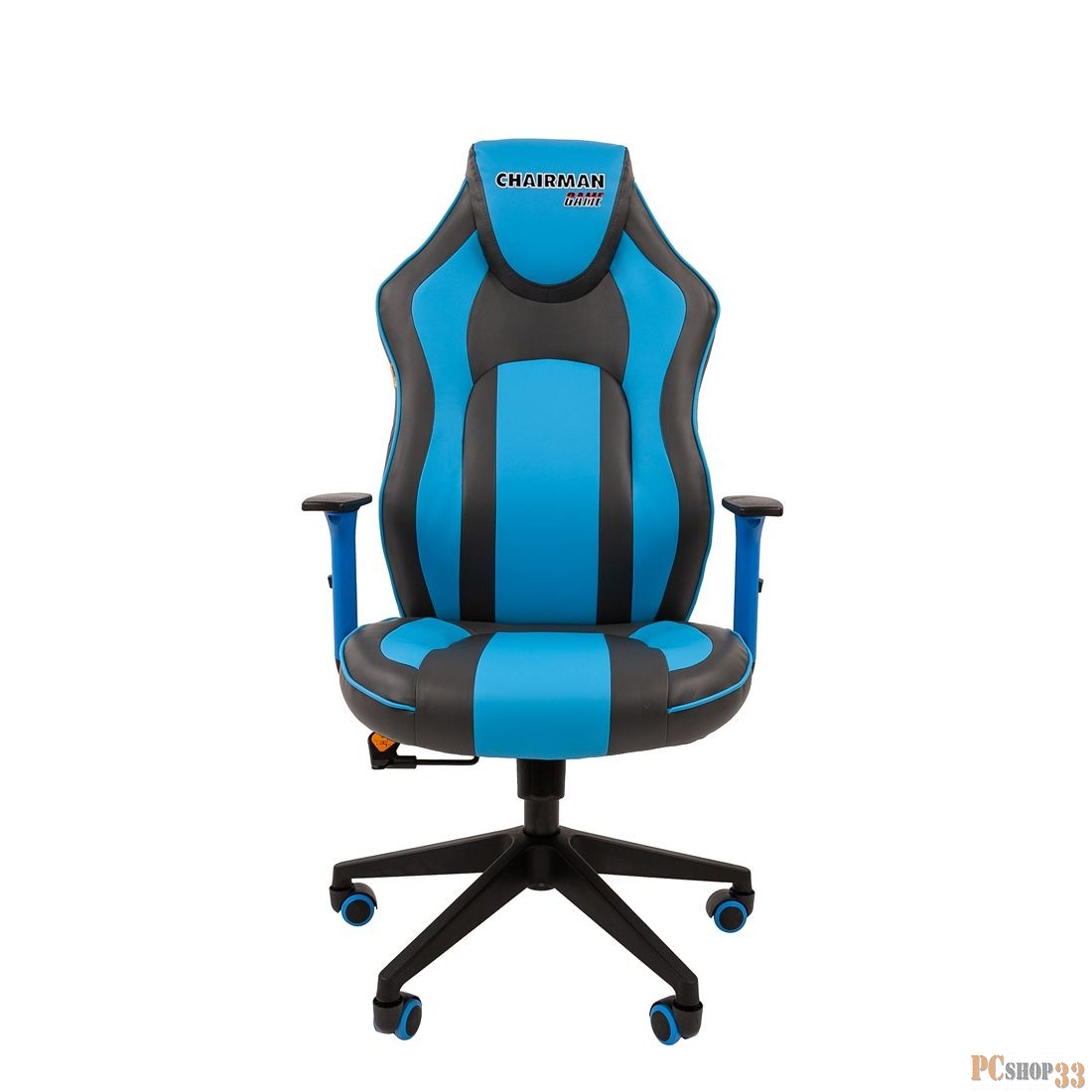 Игровое кресло Chairman game 23 серый/голубой (экокожа, регулируемый угол наклона, механизм качания)