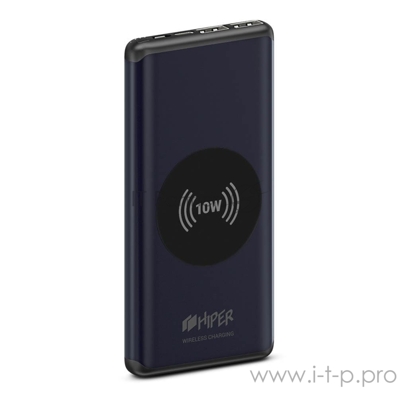 Внешний аккумулятор с беспроводной зарядкой HIPER NANO X Li-Pol 10000 mAh QC+PD+QI 10W 2.4A 2xUSB 1xType-C, синий