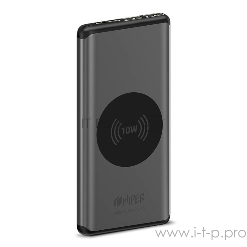 Внешний аккумулятор с беспроводной зарядкой HIPER NANO X Li-Pol 10000 mAh QC+PD+QI 10W 2.4A 2xUSB 1xType-C, серый