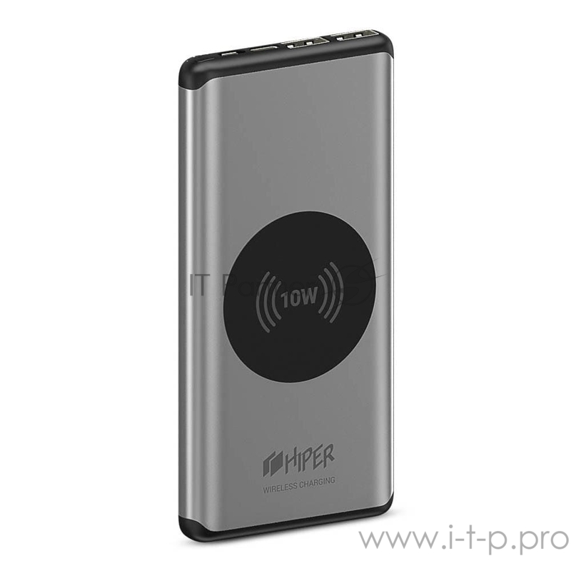 Внешний аккумулятор с беспроводной зарядкой HIPER NANO X Li-Pol 10000 mAh QC+PD+QI 10W 2.4A 2xUSB 1xType-C, cеребристый