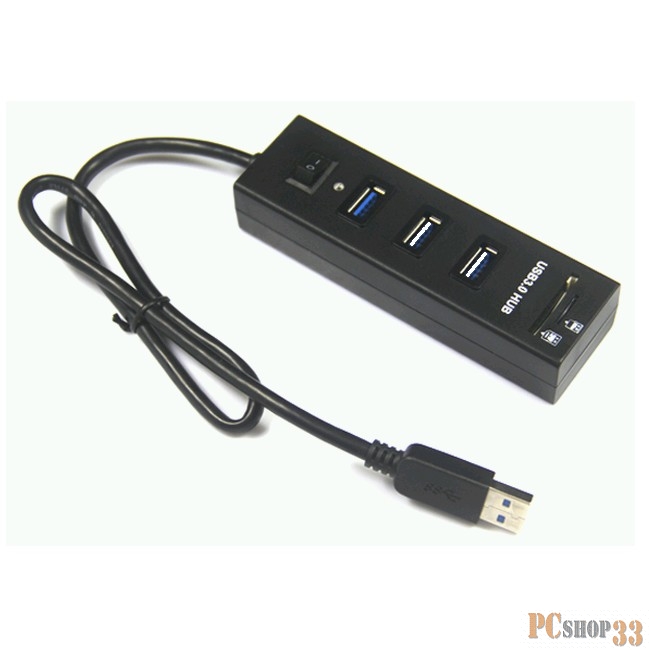 Контроллер ORIENT JK-320, USB 3.0/USB 2.0 HUB 3 Ports + SD/microSD CardReader, выкл., кабель 0.5м, черный
