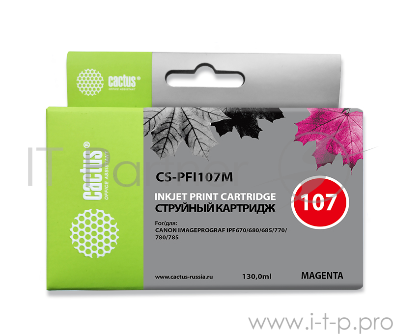 Картридж струйный Cactus CS-PFI107M пурпурный (130мл) для Canon IP iPF670/iPF680/iPF685/iPF770/iP