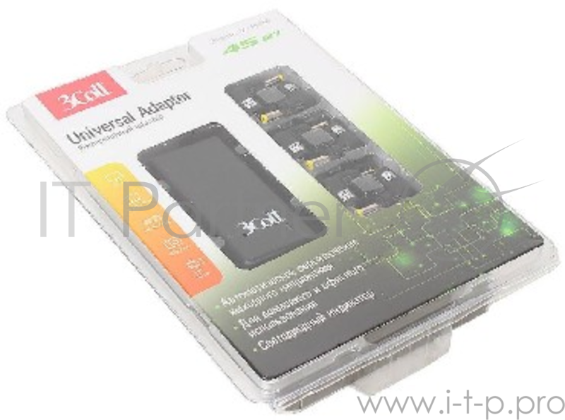 Аксессуар к ноутбуку 3Cott 3C-WA045 Универсальный адаптер питания для ноутбуков 45 Вт, автопереключением, 6 коннекторов., Вх:100В-240В/Вых: 9.5В-24В (369078)