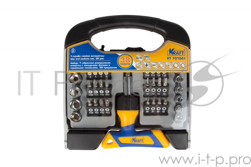 Набор KRAFT KT 701041 Т-образная реверсивная отвертка с насадками-битами и торцевыми головками 38