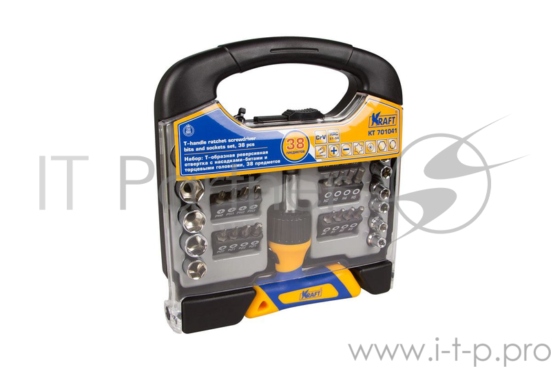 Набор KRAFT KT 701041 Т-образная реверсивная отвертка с насадками-битами и торцевыми головками 38