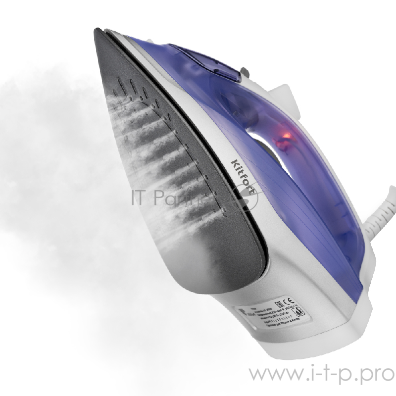 Утюг Kitfort Мощность 1100–1300 Вт.Материал подошвы алюминий с антипригарным покрытием.