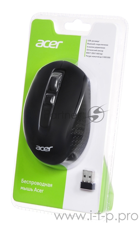 Мышь Acer OMR070 черный оптическая (1600dpi) беспроводная BT/Radio USB (6but)