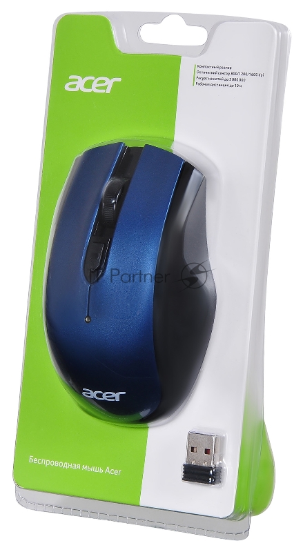 Мышь Acer OMR031 черный/синий оптическая (1600dpi) беспроводная USB (3but)