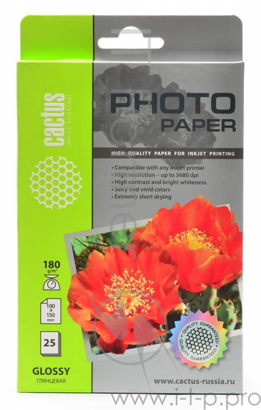 Бумага CACTUS GA618025 Фотобумага Cactus CS-GA618025 глянцевая, 10x15, 180 г/м2, 25 листов