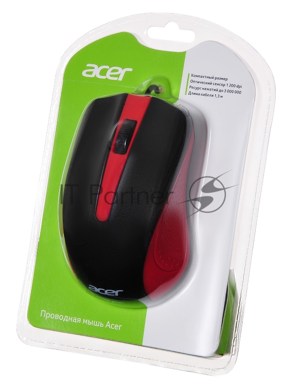 Мышь Acer OMW012 черный/красный оптическая (1200dpi) USB (2but)