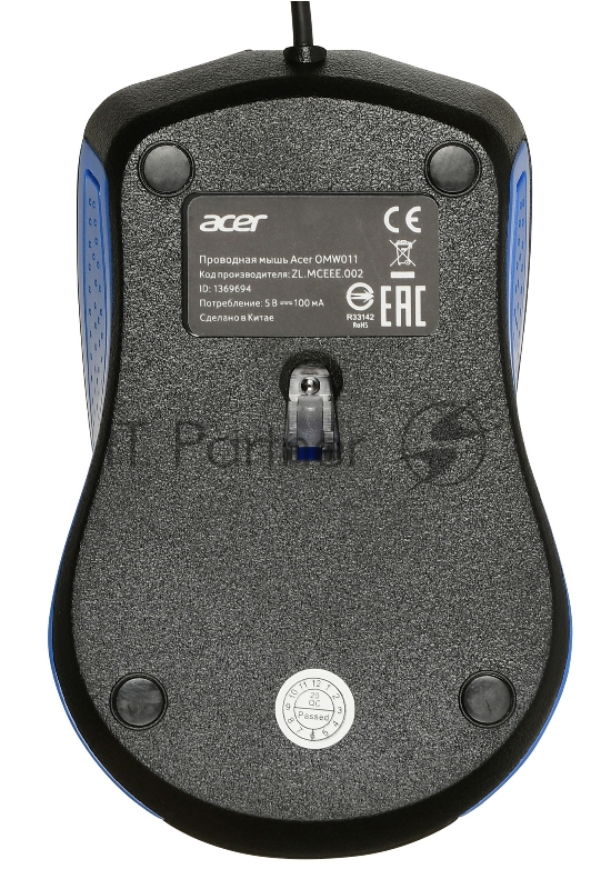 Мышь Acer OMW011 черный/синий оптическая (1200dpi) USB (2but)