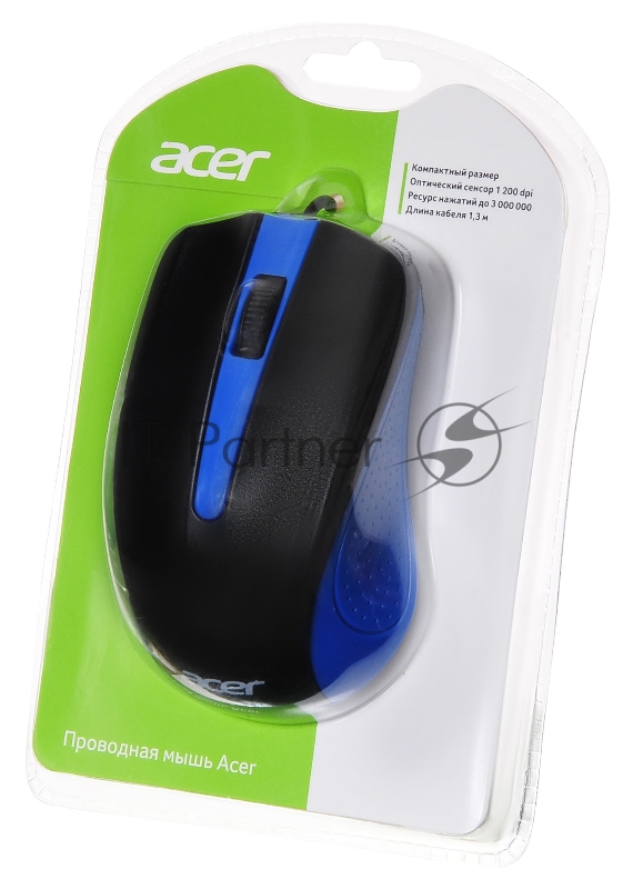 Мышь Acer OMW011 черный/синий оптическая (1200dpi) USB (2but)