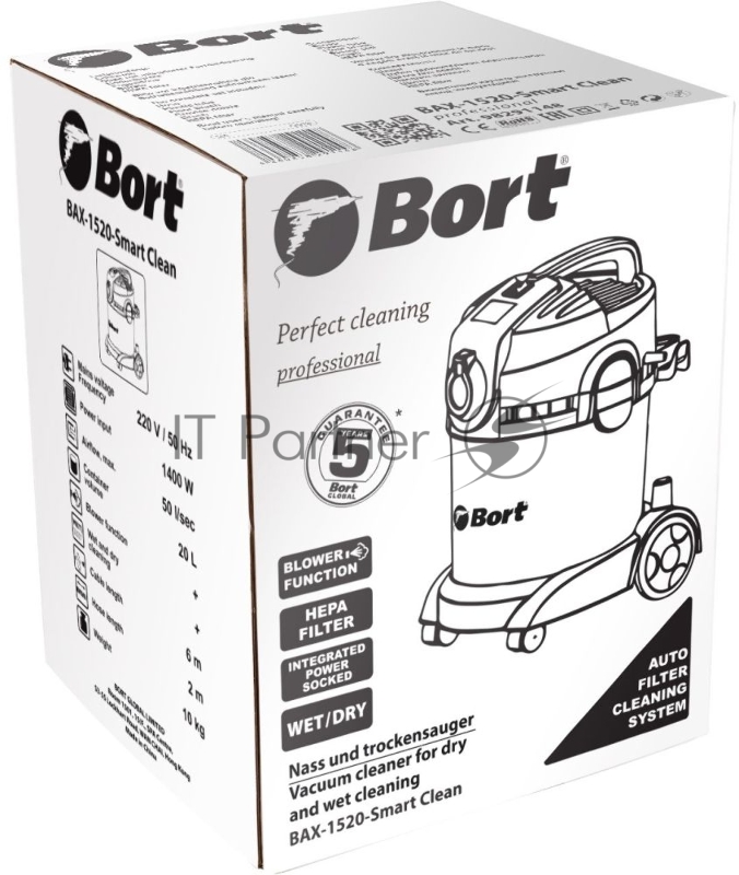 Строительный пылесос Bort BAX-1520-Smart Clean 1400Вт (уборка: сухая/влажная) серый