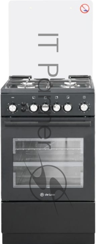 Плита Газовая De Luxe 5040.40г (кр) ЧР-015 черный (стеклянная крышка) реш.чугун