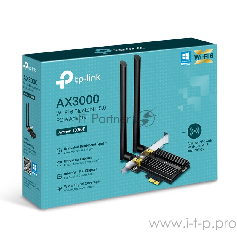 Сетевой адаптер WiFi + Bluetooth TP-Link Archer TX50E AX3000 PCI Express (ант.внеш.несъем.) 2ант.