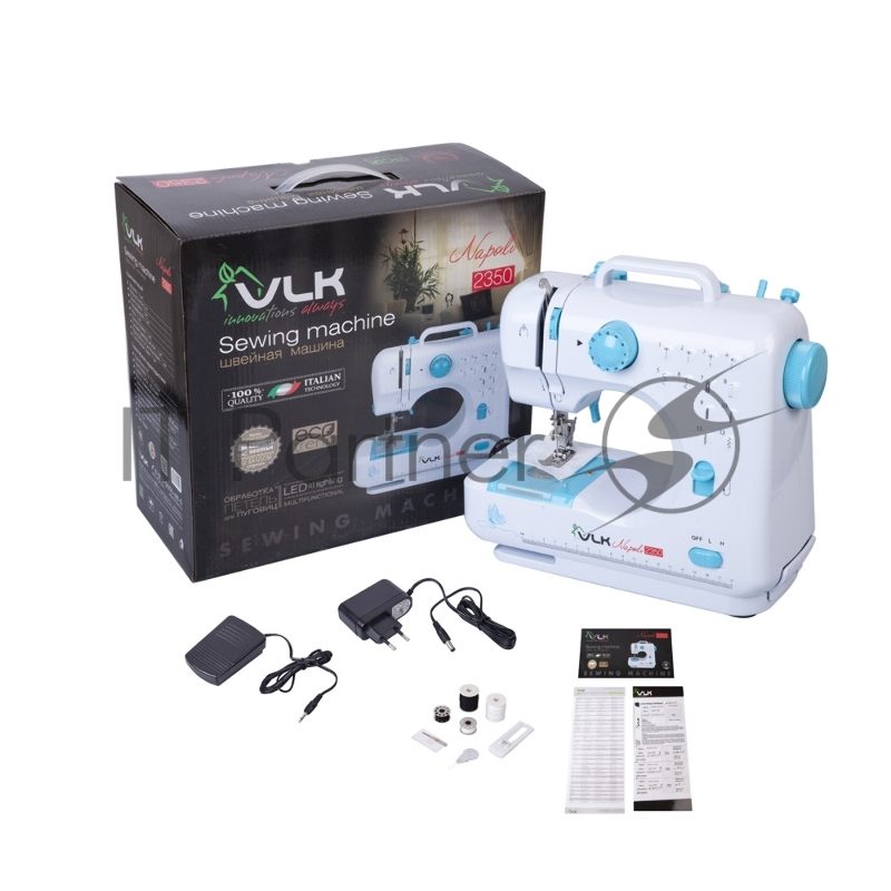 Швейная машина VLK Napoli 2350, белый, 12 видов строчки, две скорости шитья, обработка петли для пуговиц, LED-подсветка, 6 шт/уп