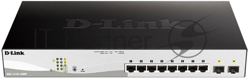 Коммутатор D-Link DGS-1210-10MP/FL 8G 2SFP 130W управляемый