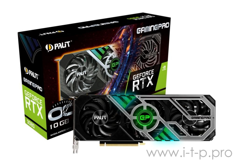 Видеокарта Palit PCI-E 4.0 PA-RTX3080 GAMINGPRO OC 10G NVIDIA GeForce RTX 3080 10240Mb 320 GDDR6X 1440/19000/HDMIx1/DPx3/HDCP Ret