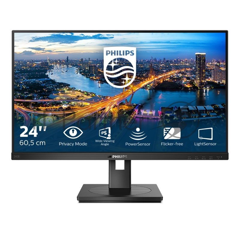 МОНИТОР 23.8 PHILIPS 242B1V/00 Black с поворотом экрана (IPS, 1920x1080, 75Hz, 4 ms, 178°/178°, 350 cd/m, 50M:1, +DVI,