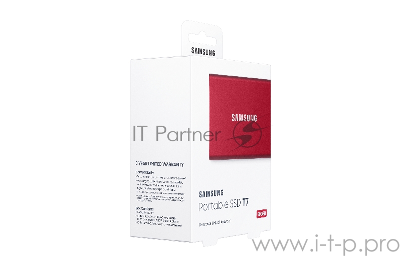 Твердотельный накопитель Samsung SSD 500GB T7 Touch, USB Type-C, R/W 1000/1050MB/s, Red