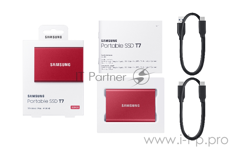 Твердотельный накопитель Samsung SSD 500GB T7 Touch, USB Type-C, R/W 1000/1050MB/s, Red