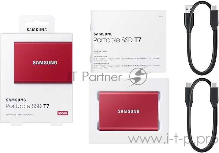 Твердотельный накопитель Samsung SSD 500GB T7 Touch, USB Type-C, R/W 1000/1050MB/s, Red