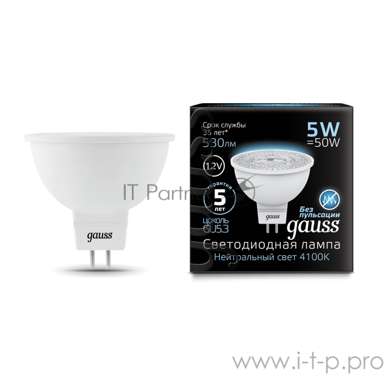 Лампа светодиодная GAUSS 201505205 LED MR16 GU5.3 5W 12V 4100K