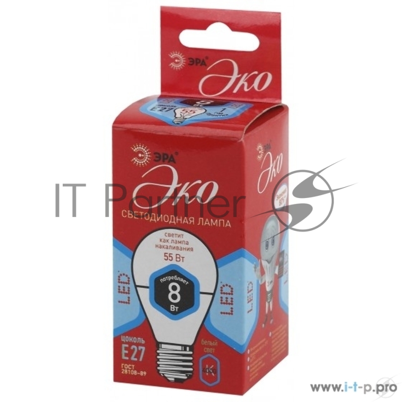 Лампа ЭРА ECO LED P45-8W-840-E27 (диод, шар, 8Вт, нейтр, E27)