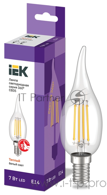 Лампа Iek LLE-CB35-7-230-30-E14 светодиодная ECO CB35 свеча на ветру 7Вт 230В 3000К E14 IEK