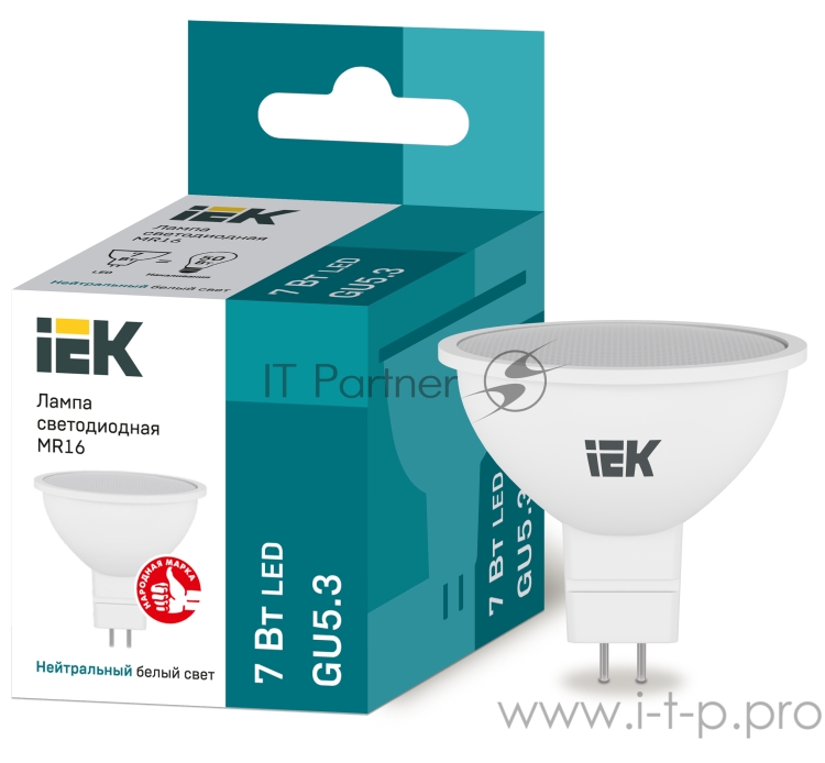 Лампа Iek LLE-MR16-7-230-40-GU5 светодиодная ECO MR16 софит 7Вт 230В 4000К GU5.3 IEK