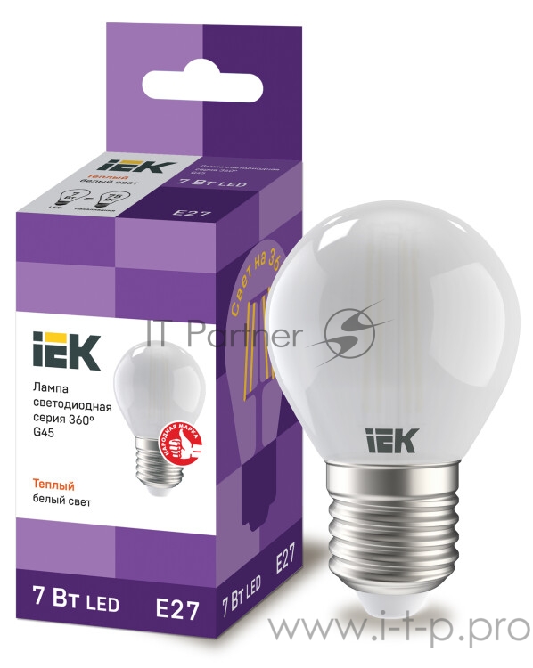 Iek LLF-G45-7-230-30-E27-FR Лампа LED G45 шар матов. 7Вт 230В 3000К E27 серия 360°