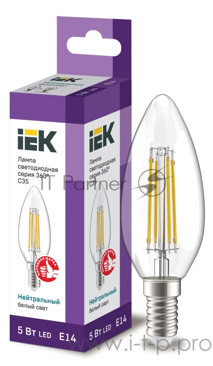 Iek LLF-C35-5-230-40-E14-CL Лампа LED C35 свеча прозр. 5Вт 230В 4000К E14 серия 360°