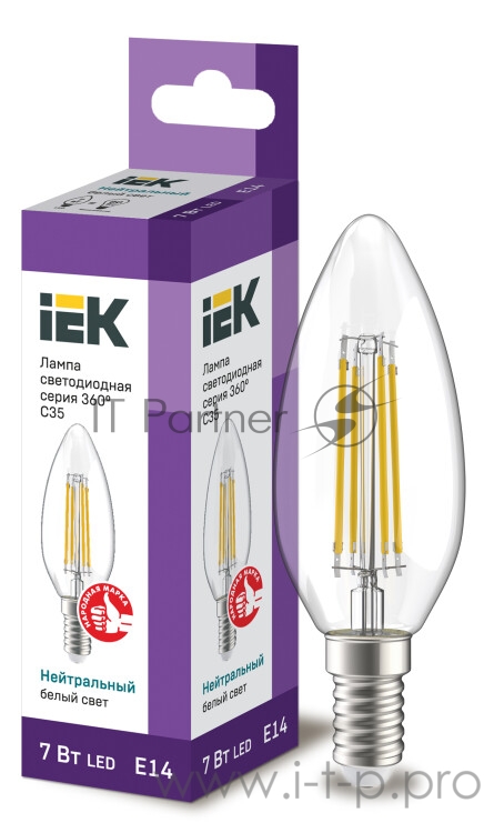 Iek LLF-C35-7-230-40-E14-CL Лампа LED C35 свеча прозр. 7Вт 230В 4000К E14 серия 360°