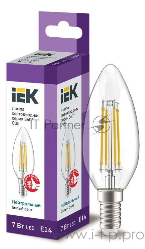 Iek LLF-C35-7-230-40-E14-CL Лампа LED C35 свеча прозр. 7Вт 230В 4000К E14 серия 360°