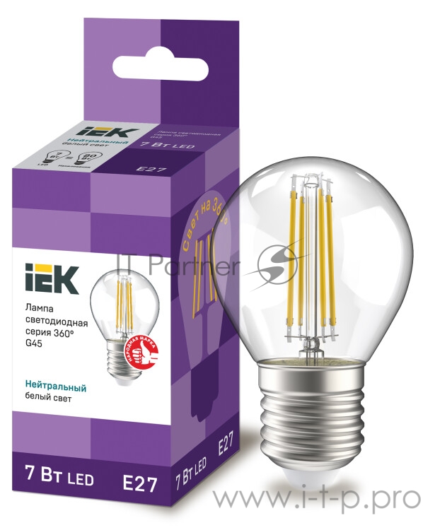 Iek LLF-G45-7-230-40-E27-CL Лампа LED G45 шар прозр. 7Вт 230В 4000К E27 серия 360°