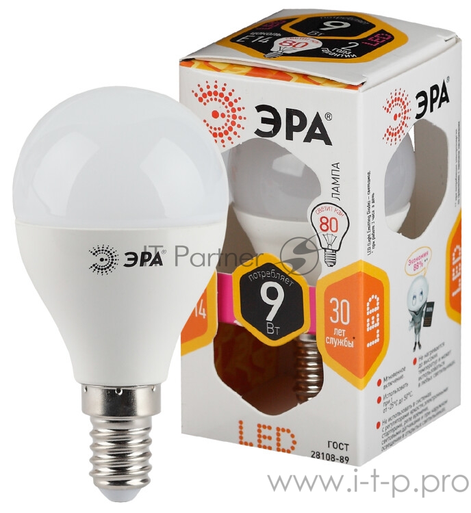 ЭРА Б0029041 Светодиодная лампа шарик LED smd P45-9w-827-E14