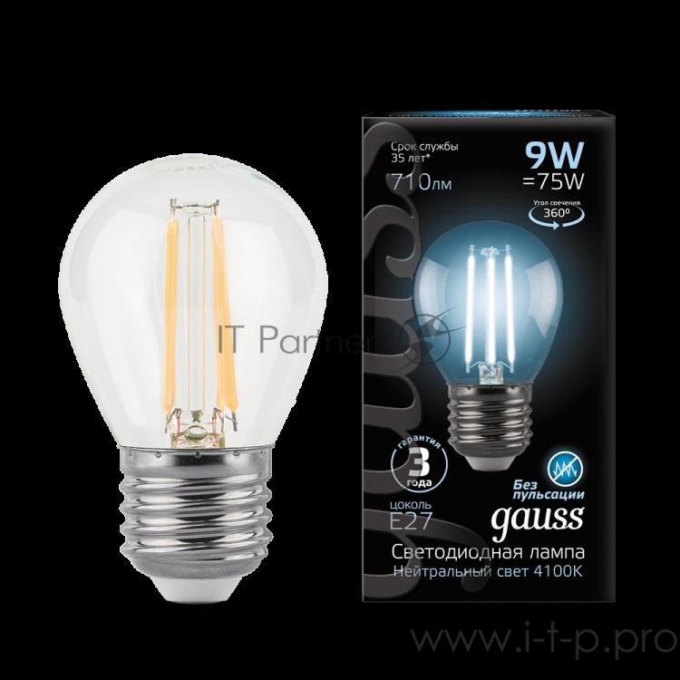 Лампа светодиодная Filament Шар E27 9Вт 4100К GAUSS 105802209