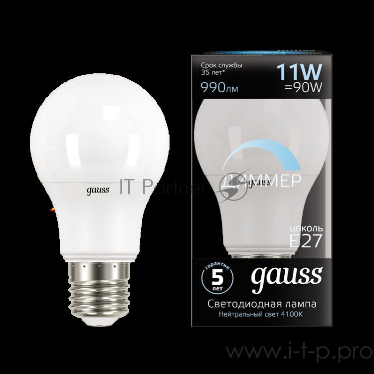 Лампа светодиодная Led A60-dim E27 11Вт 4100К диммируемая Gauss 102502211-D