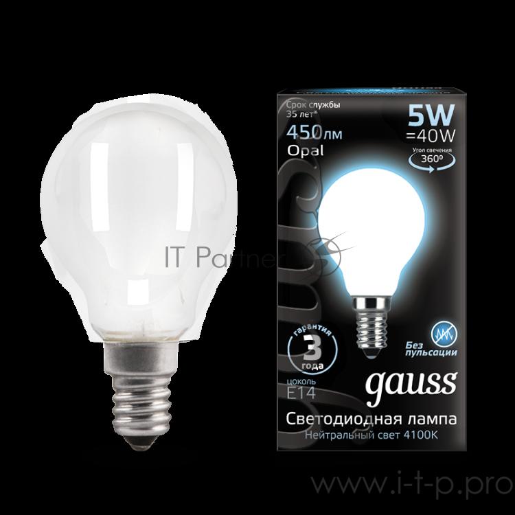 Лампа светодиодная Filament Шар E14 5Вт 4100К OPAL GAUSS 105201205