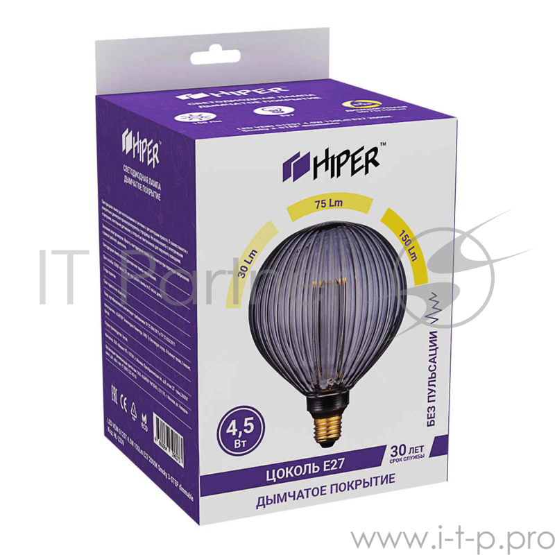 Лампа светодиодная Hiper HIPER LED VEIN G125T 4.5W 150Lm E27 2000K Smoky 3-STEP dimmable