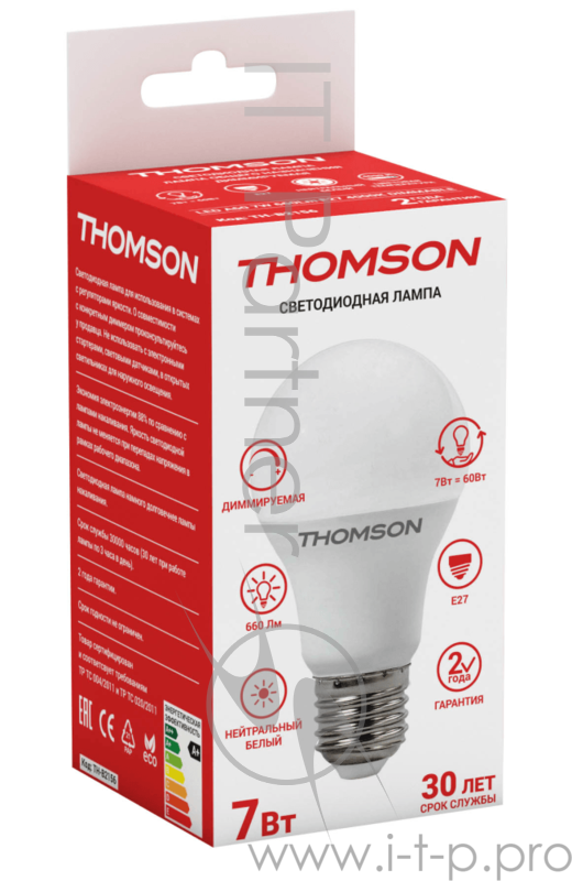 Лампа светодиодная Hiper THOMSON LED A60 7W 660Lm E27 4000K DIMMABLE