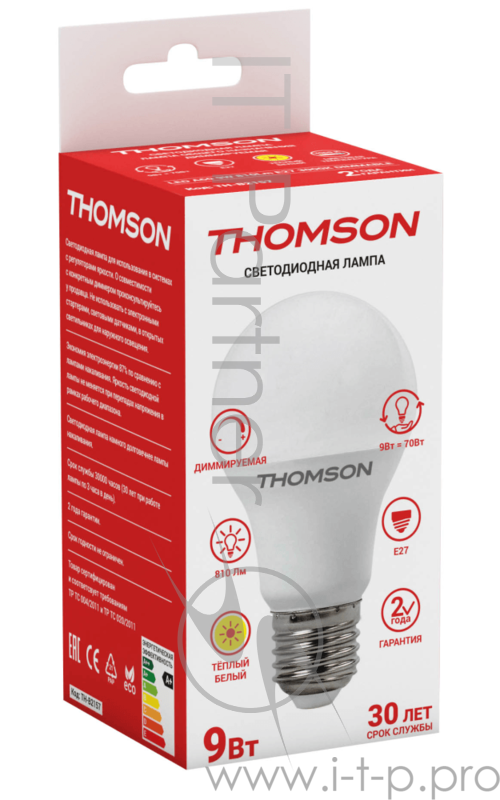 Лампа светодиодная Hiper THOMSON LED A60 9W 810Lm E27 3000K DIMMABLE