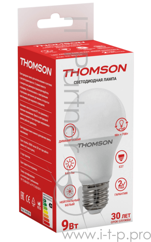 Лампа светодиодная Hiper THOMSON LED A60 9W 840Lm E27 4000K DIMMABLE