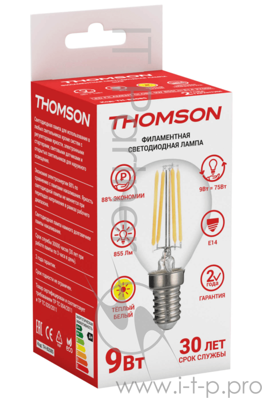 Лампа светодиодная Hiper THOMSON LED FILAMENT GLOBE 9W 855Lm E14 2700K TH-B2085