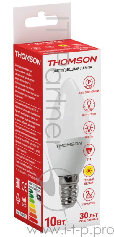 Лампа светодиодная Hiper THOMSON LED CANDLE 10W 800Lm E14 3000K TH-B2017