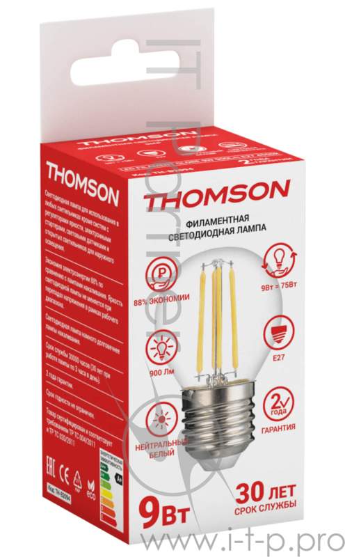 Лампа светодиодная Hiper THOMSON LED FILAMENT GLOBE 9W 900Lm E27 4500K TH-B2094
