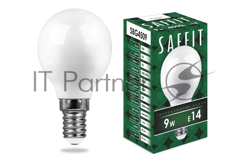 Лампа светодиодная SBG4509 9W 4000K 230V E14 G45 | 55081 | SAFFIT